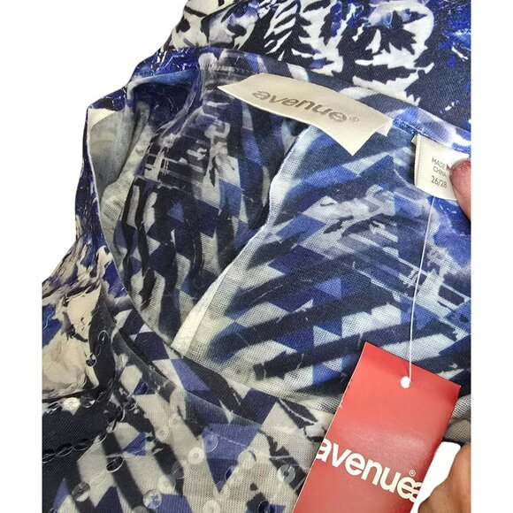 Womens Blue & White Abstract Print Blouse Gorgeous 3/4 Sleeve Size 26/28 JJ4069 - Picture 10 of 11